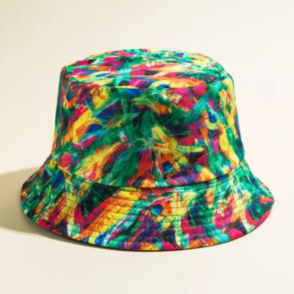 Colorful Modern Abstract Pattern Unisex Bucket Hat Green Yellow M 56-58cm